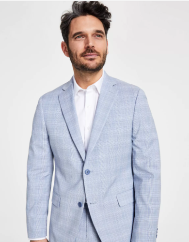 ALFANI Men's Slim-Fit Stretch Suit Jacket 44L Blue Plaid