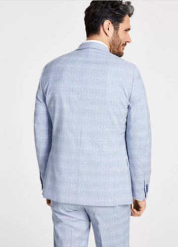 Alfani Mens Slim fit Suit Jacket Blazer 40 R Light Blue Plaid Stretch