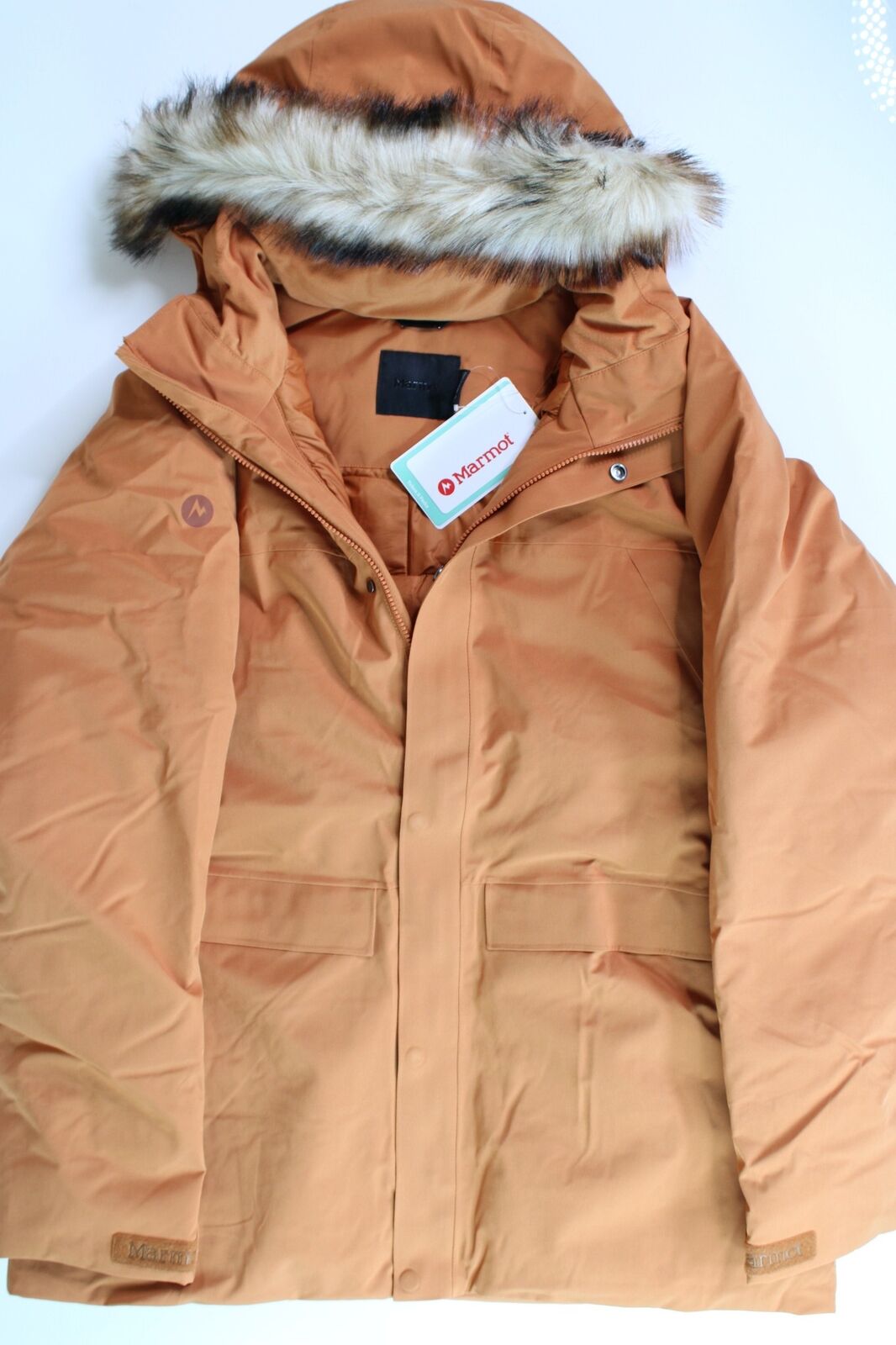 MARMOT Men's Yukon II Down Parka Coat XXL 2XL Copper Orange Faux Fur Trim