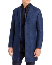 Hugo Boss Mens Milogan Wool Blend Textured Slim Fit Over Coat 36R Blue