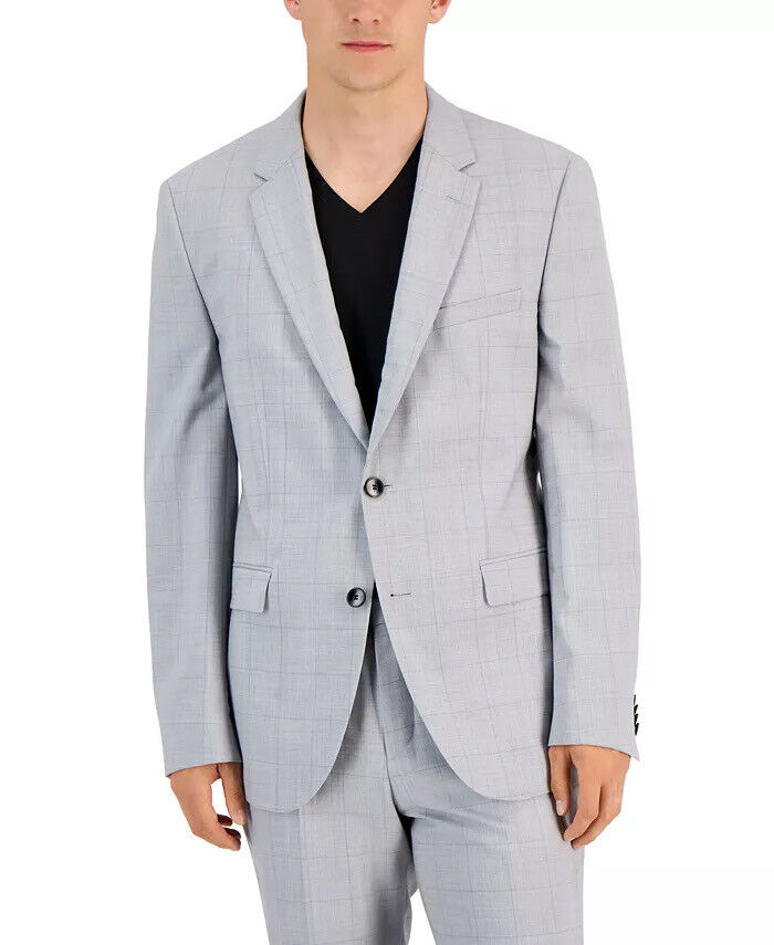 HUGO BOSS Men's Suit Jacket Light Gray 36S Modern-Fit Check Wool