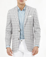 Tommy Hilfiger Men's Modern-Fit Tan & Gray Plaid Blazer 40L Sport Coat