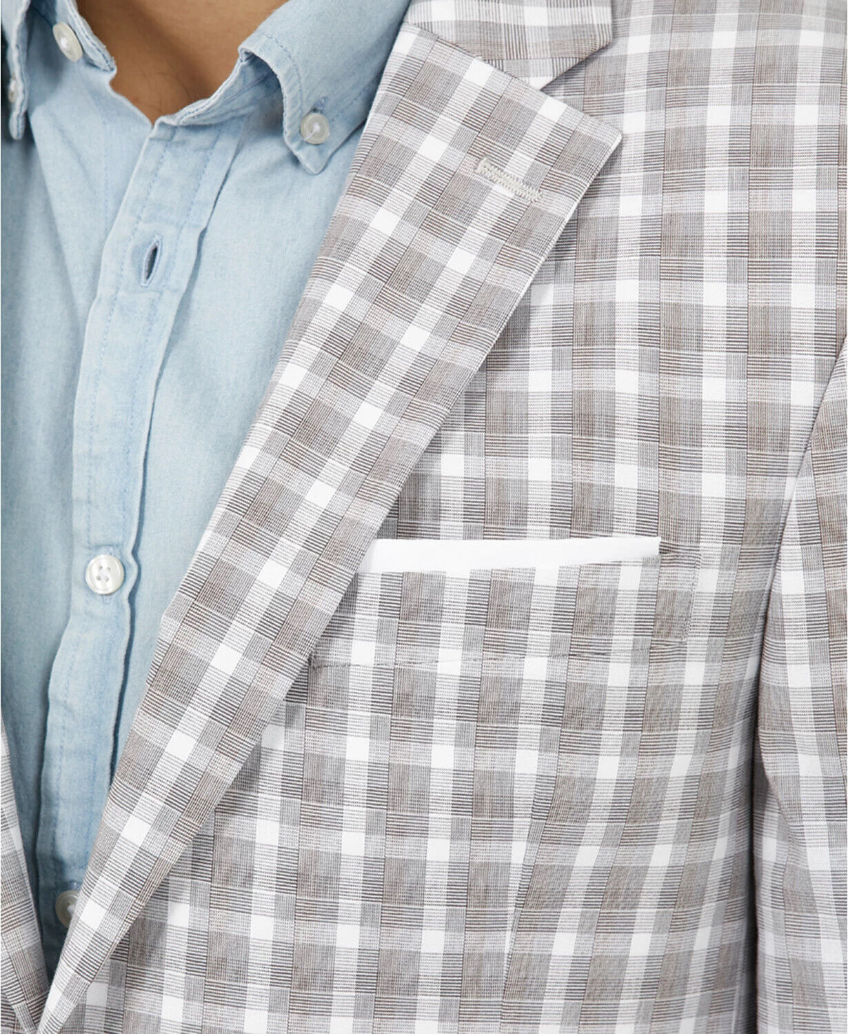 Tommy Hilfiger Men's Modern-Fit Tan & Gray Plaid Blazer 46L Sport Coat