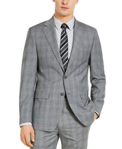 Calvin Klein X Slim Fit Light Grey / Blue Plaid Wool Suit Jacket 46R