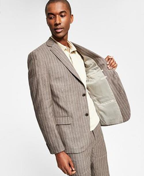 ALFANI Men's Slim-Fit Stripe Linen Suit Jacket 44R Brown