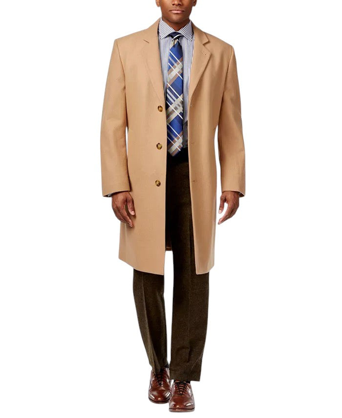 London Fog Signature Wool-Blend Overcoat Coat 44 R Camel Tan Light Brown