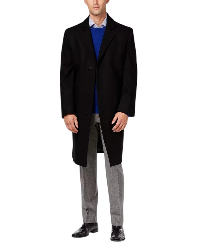 London Fog Mens Big and Tall Signature Wool-Blend Overcoat Coat 60 L Black