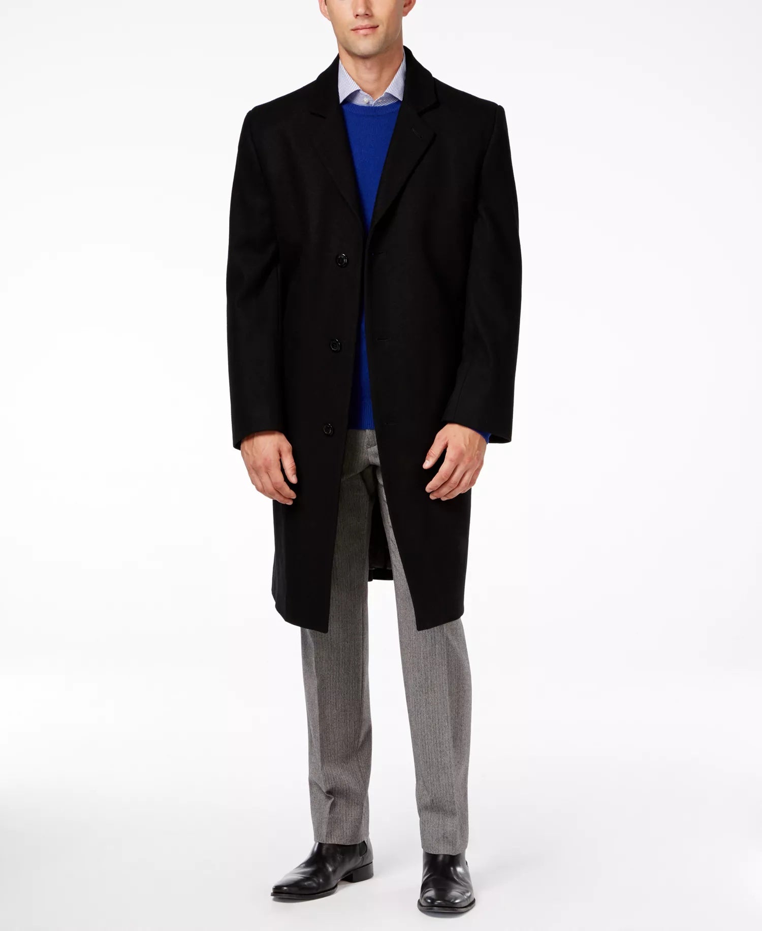 London Fog Mens Signature Wool-Blend Overcoat Coat 40 L Black