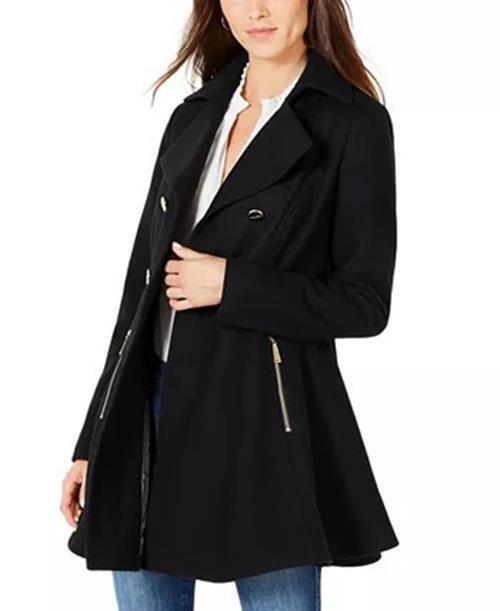 LAUNDRY BY SHELLI SEGAL Women's Double-Breasted Skirted Coat Black XXS Wool