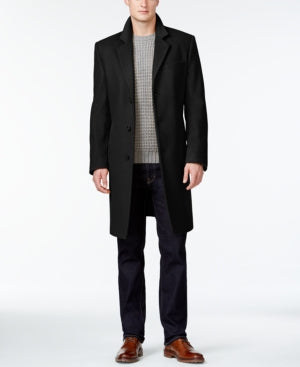 Michael Kors Mens Modern fit Overcoat Coat 38 R Black Solid