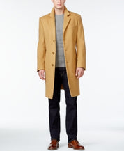 Michael Kors Men's Madison Wool Blend Modern-Fit Overcoat Coat 46L Camel Tan