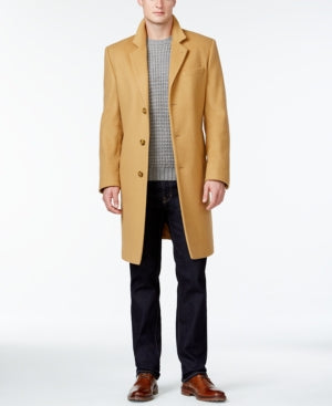 Michael Kors Men's Madison Wool Blend Modern-Fit Overcoat Coat 46L Camel Tan