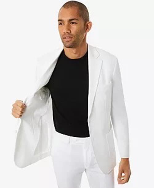 MICHAEL KORS Men's Modern-Fit Stretch Solid Suit Jacket White 44L