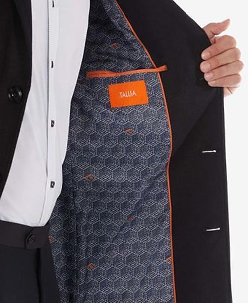 TALLIA Men's Overcoat Coat W/ Contrast Velvet Top Collar Medium Black Red Collar