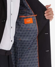 Tallia Mens Wool Blend Contrast Velvet Top Collar Coat Jacket Black  Medium