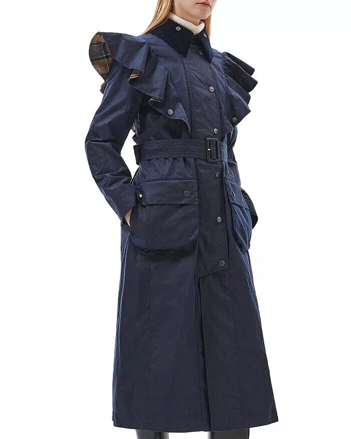 Barbour x Chloé Womens Dany Wax Trench Coat Size US 8 Navy Blue $2650