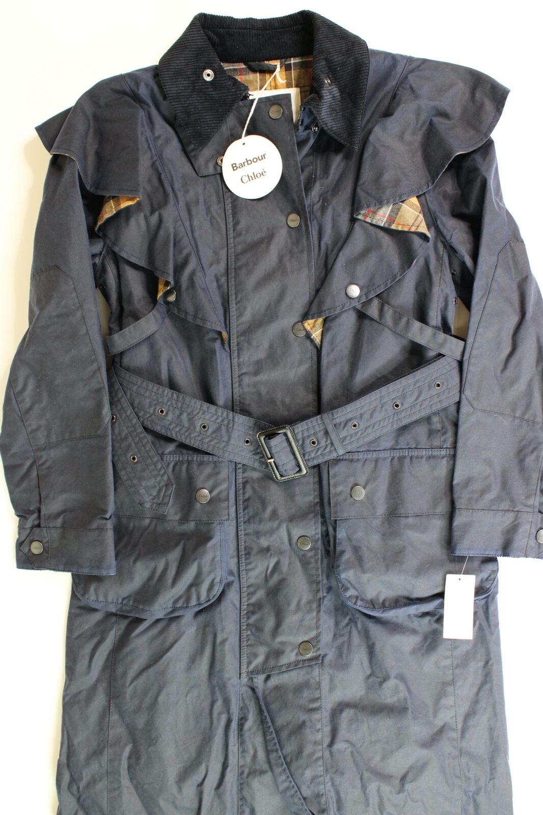 Barbour x Chloé Womens Dany Wax Trench Coat Size US 8 Navy Blue $2650