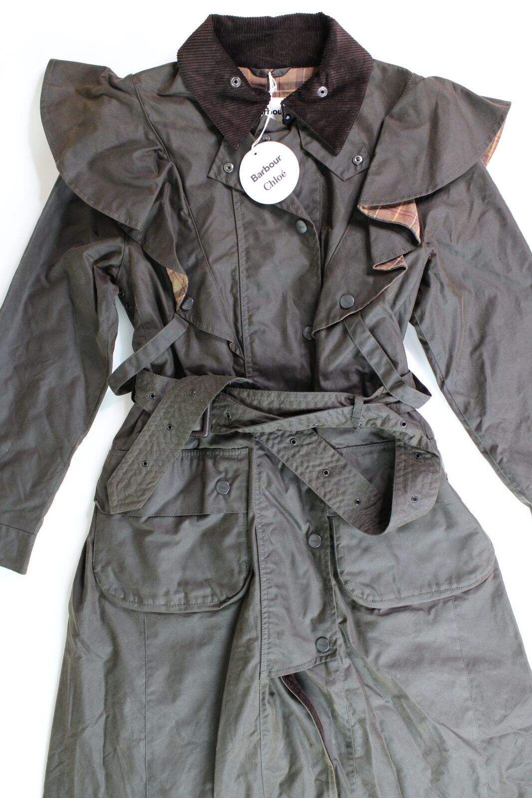 Barbour x Chloé Womens Dany Wax Trench Coat Size US 8 Dark Green Peat $2650