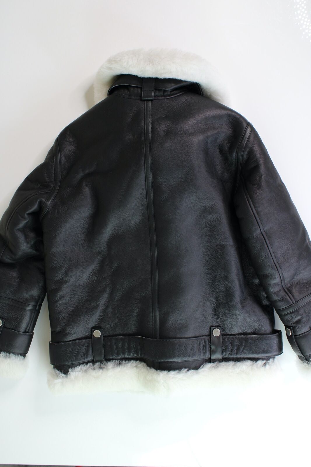 The Arrivals Womens Moya Leather & Shearling Trim Jacket XS Black White