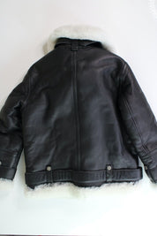 The Arrivals Womens Moya Leather & Shearling Trim Jacket XS Black White