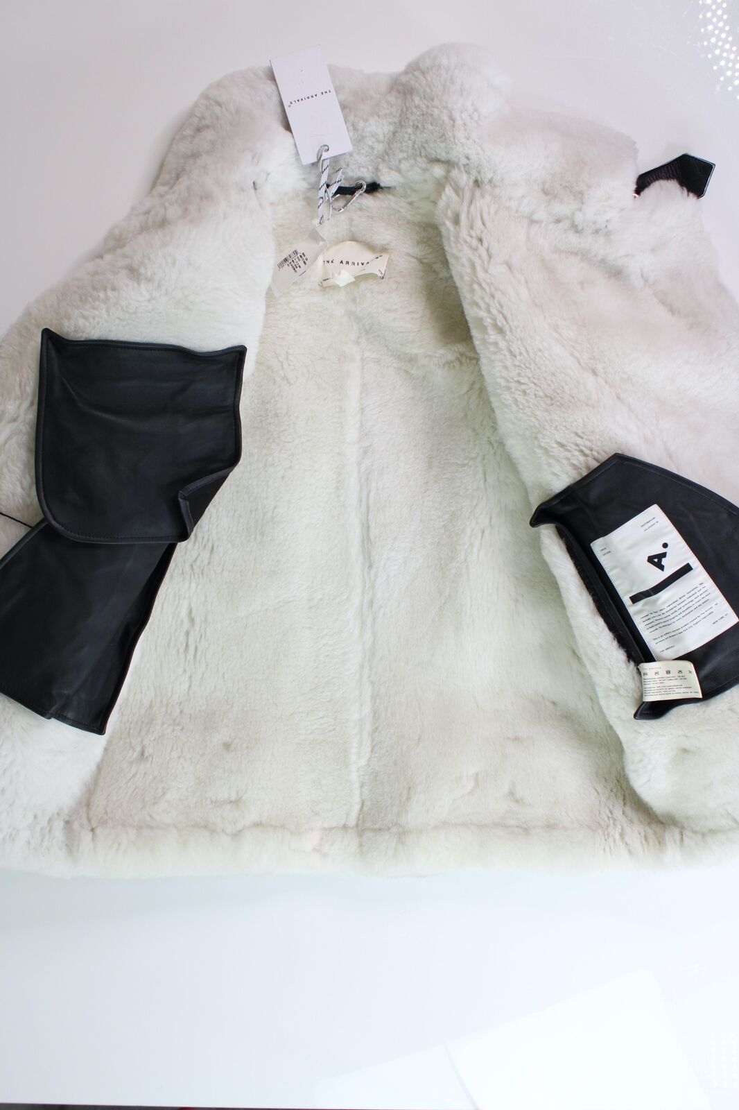 The Arrivals Womens Moya Leather & Shearling Trim Jacket XS Black White