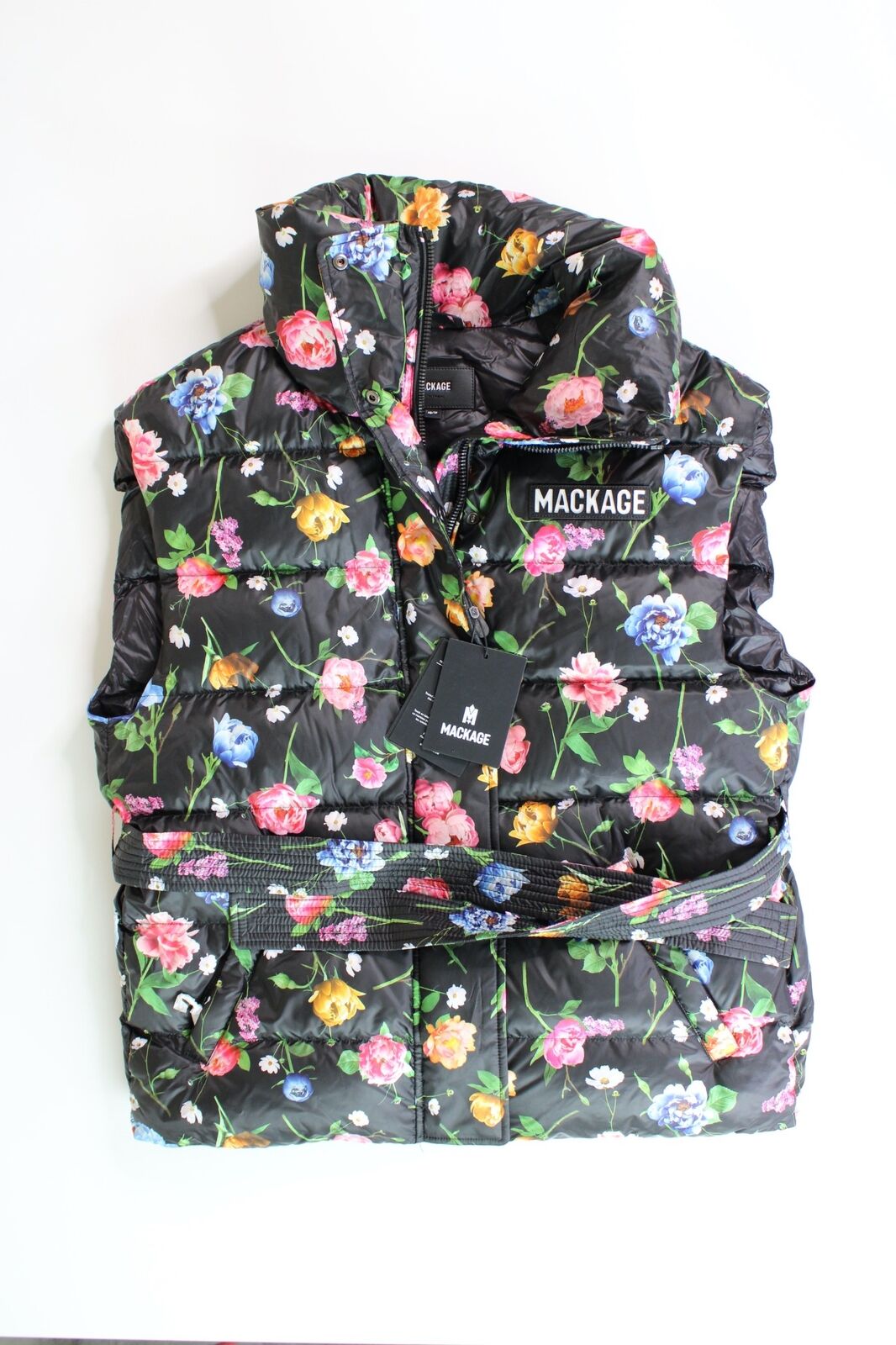 Mackage Womens Zerina Floral Print Down Vest XS Black