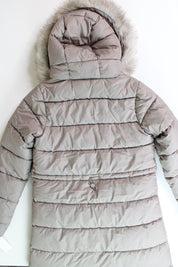 Barbour Womens Francesca Faux Fur Trim Hooded Puffer Coat UK 12 US 8 Tan