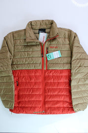 Marmot Men's HIghlander Down Puffer Jacket Large Shetland Tan / Cairo Orange