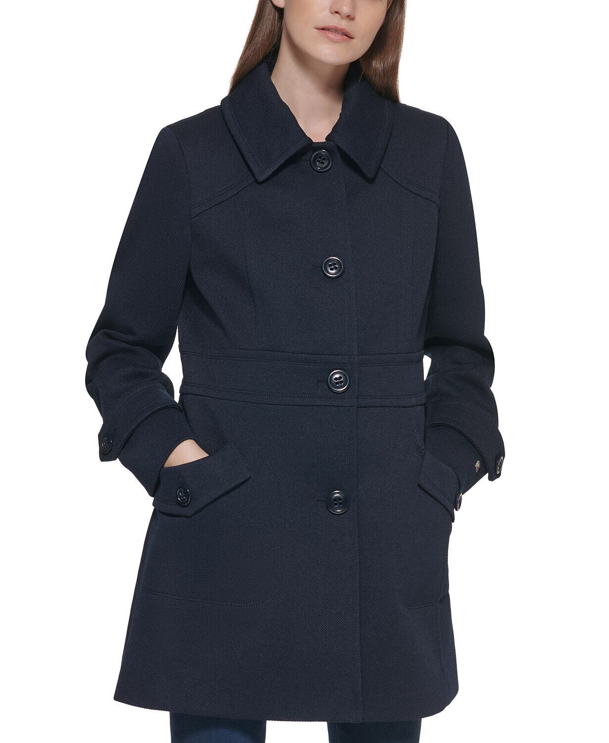 Tommy Hilfiger Women's Plus Single-Breasted Peacoat Coat Blue 2X Navy