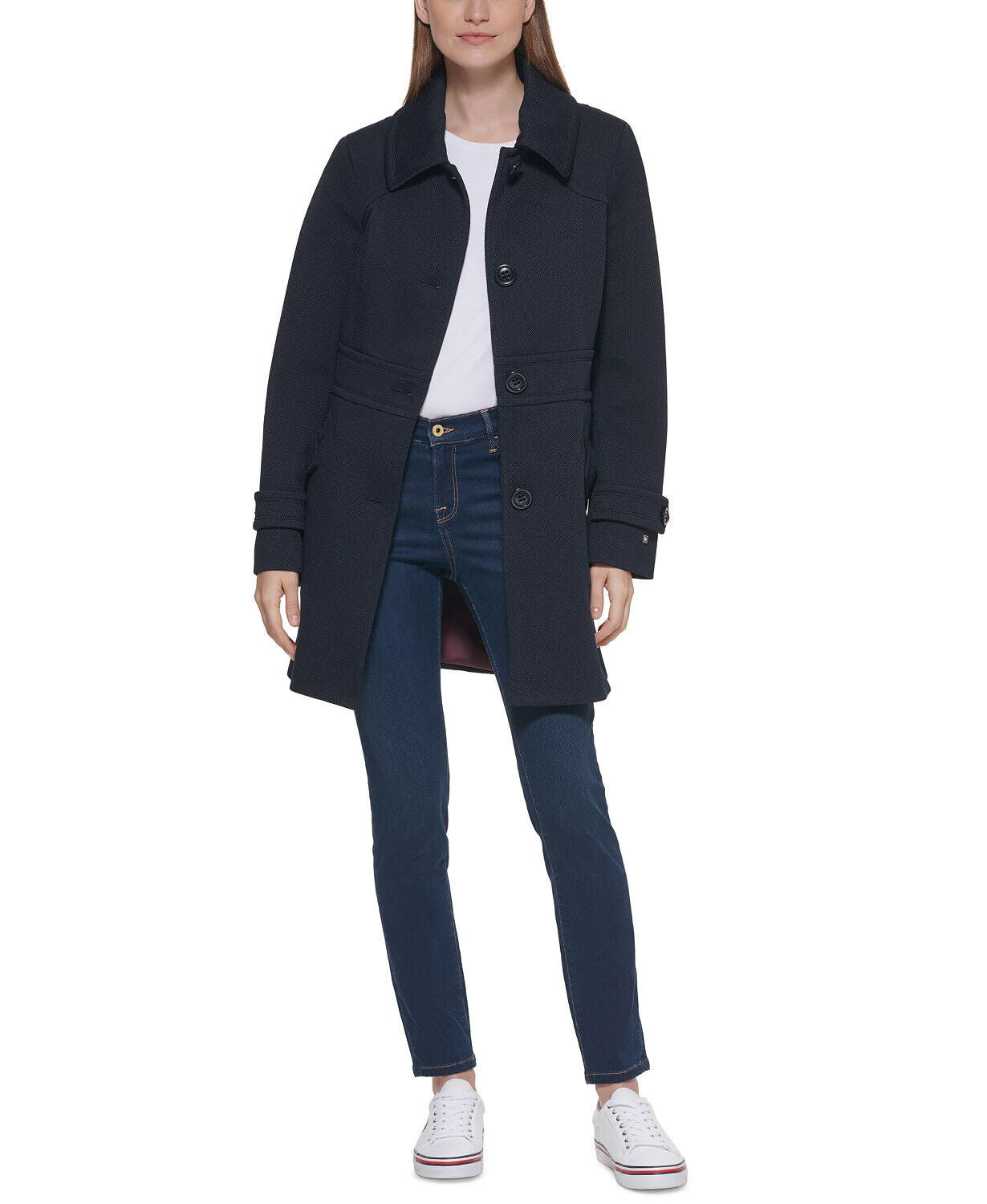 Tommy Hilfiger Women's Plus Single-Breasted Peacoat Coat Blue 2X Navy