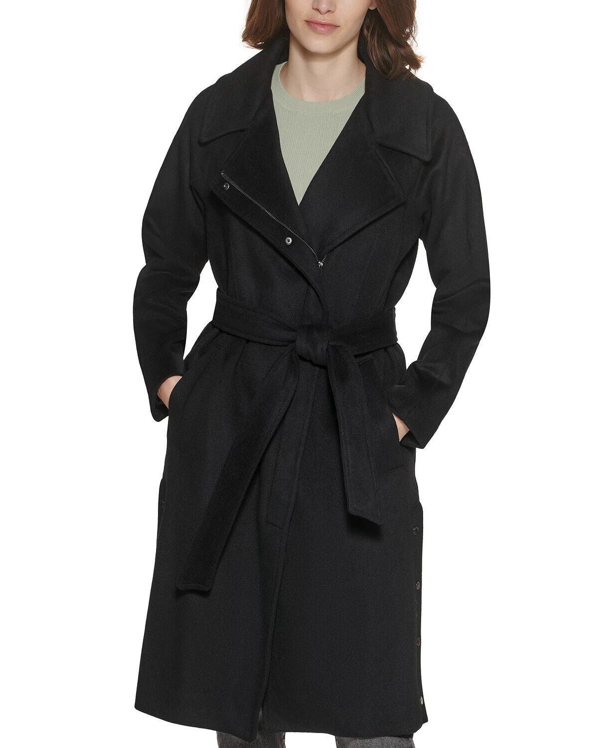 Marc New York Women's Belted Wrap Coat Black Size 8 Wool