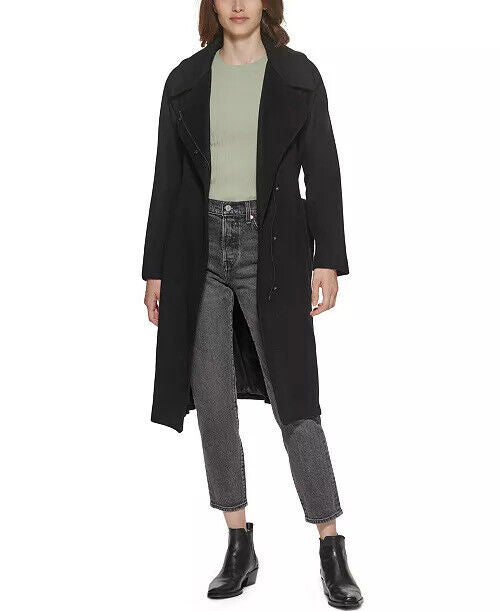 Marc New York Women's Belted Wrap Coat Black Size 8 Wool