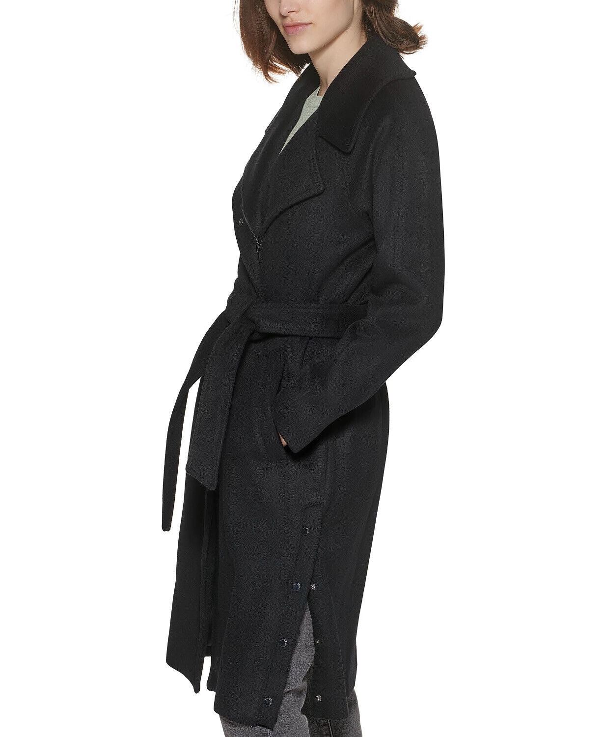Marc New York Women's Belted Wrap Coat Black Size 8 Wool