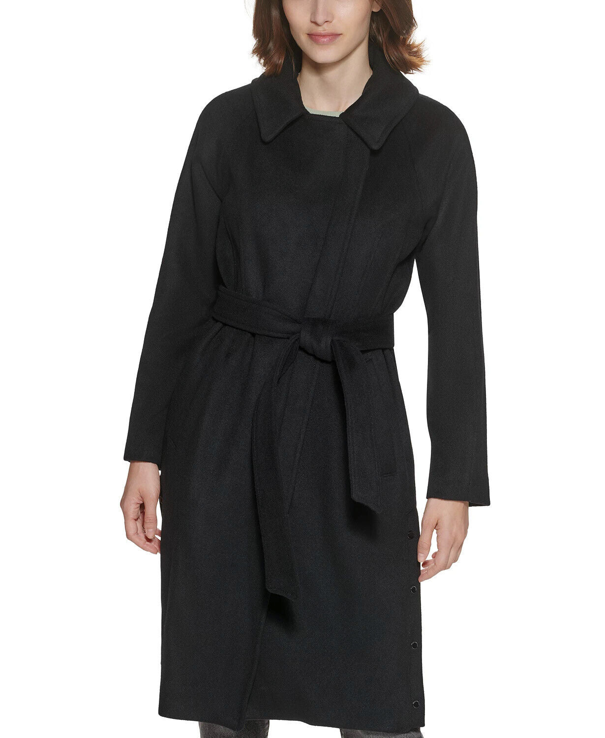 Marc New York Women's Belted Wrap Coat Black Size 8 Wool