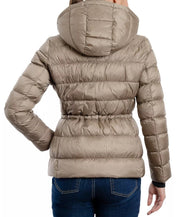 Michael Kors Women's DOWN Hooded Zip Up Puffer Coat Taupe Small
