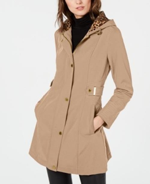 Via Spiga Womens Hooded Softshell Raincoat Coat Small Camel Beige