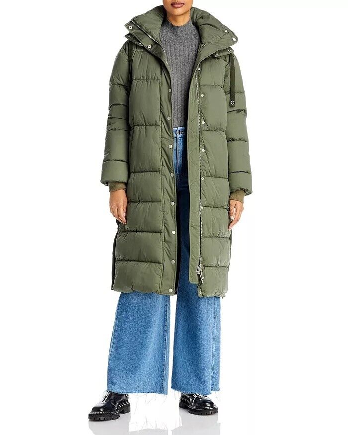 AQUA Women's Long Hooded Puffer Coat Medium Green
