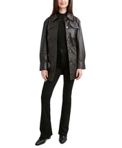 Tahari Women's Liv Leather Shirt Jacket Belted XXL 2XL Chocolate Brown