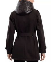 Michael Kors Women's Hooded Belted Raincoat Coat XL Black Softshell