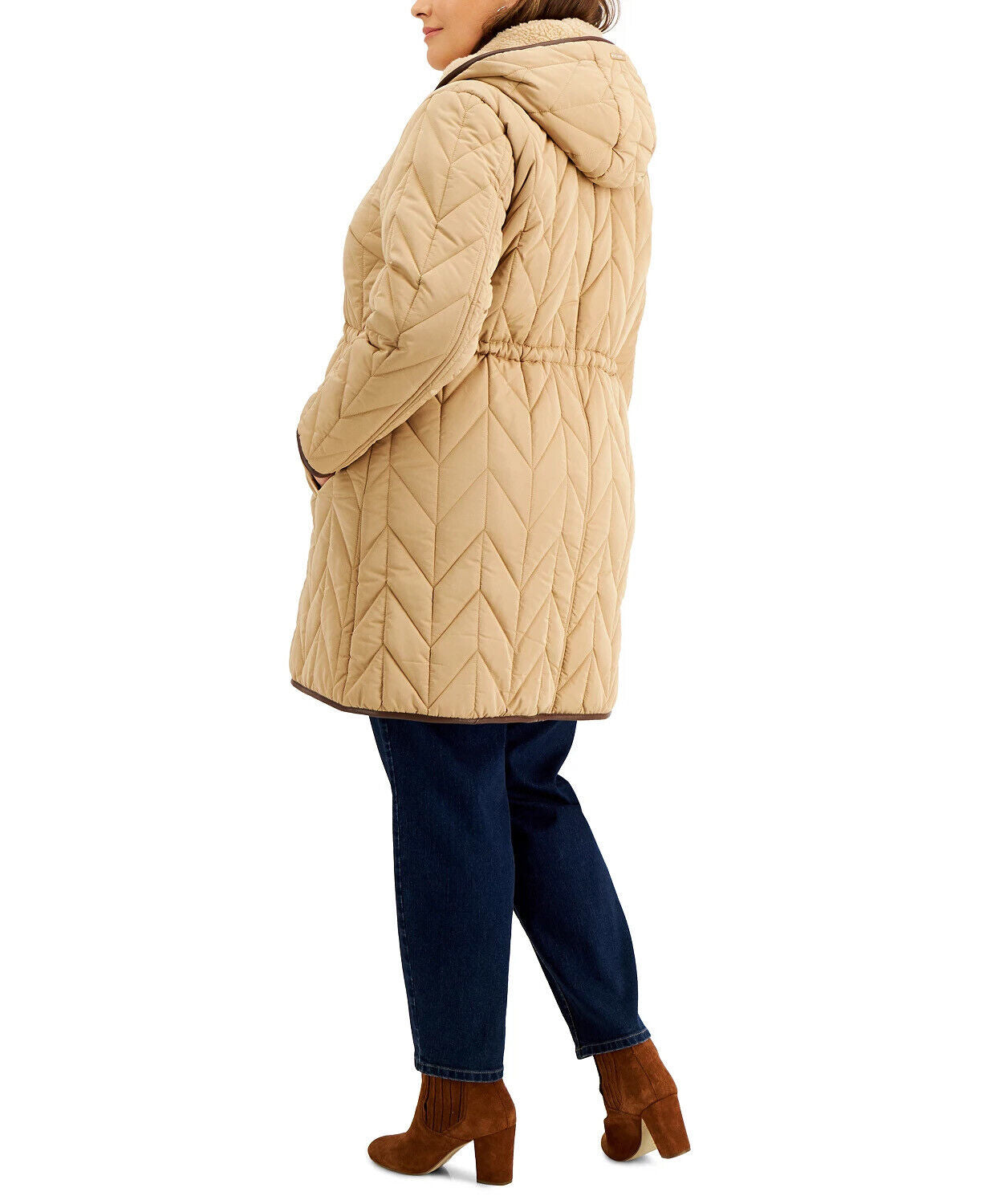 Vince Camuto Women's Plus Size Hooded Quilted Coat 2X Camel Brown