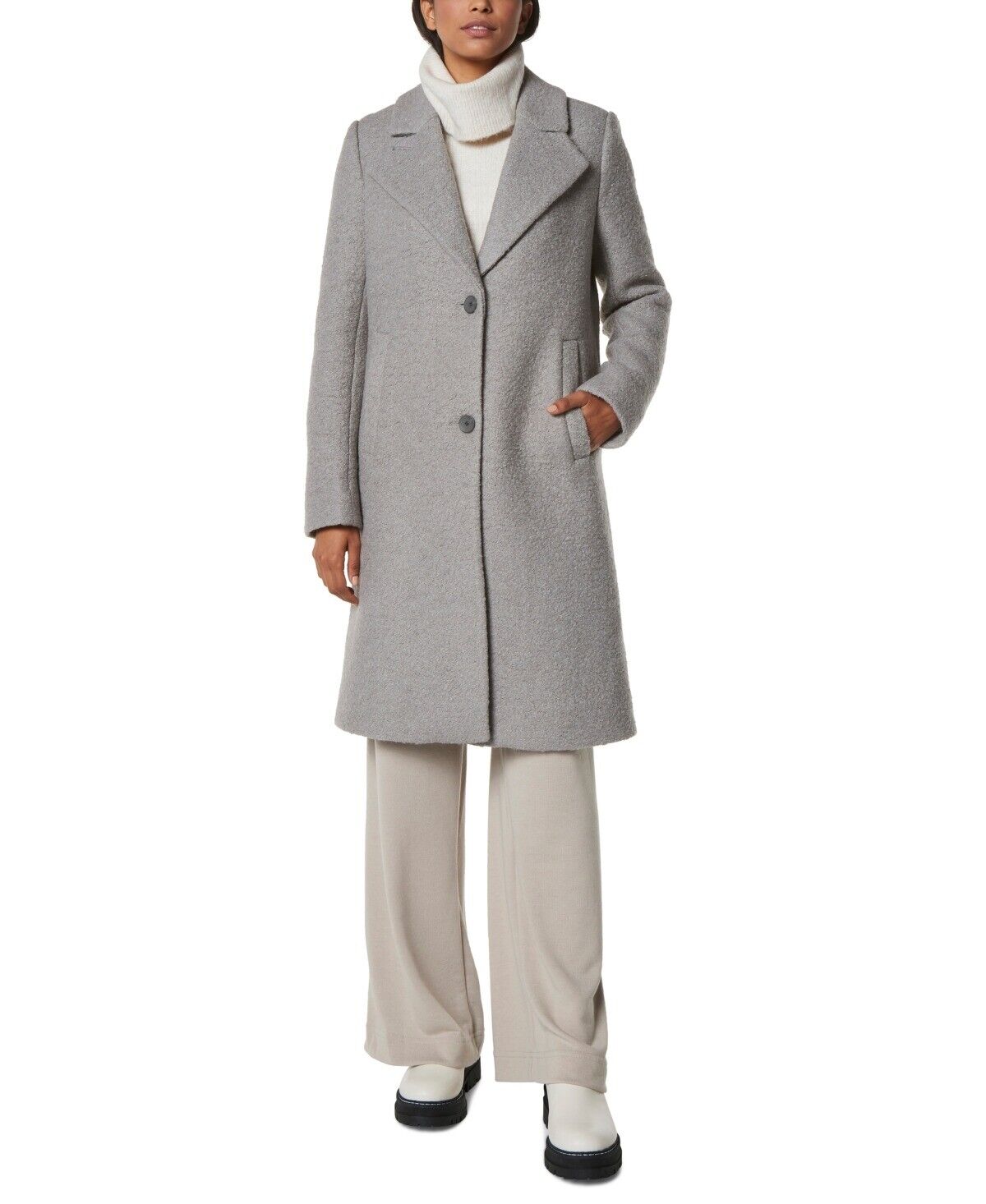Marc New York Womens Single-Breasted Boucle Walker Coat Small Cement Grey