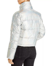 AQUA Womens Cropped Puffer Jacket Omber Shiny Silver XL