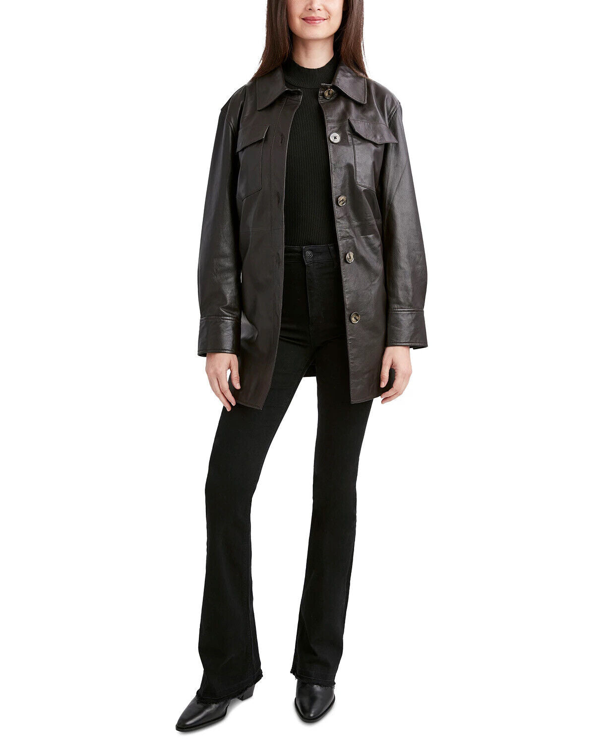Tahari Women's Liv Leather Shirt Jacket Belted XL Chocolate Brown
