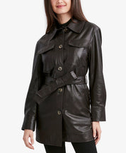 Tahari Women's Liv Leather Shirt Jacket Belted XL Chocolate Brown