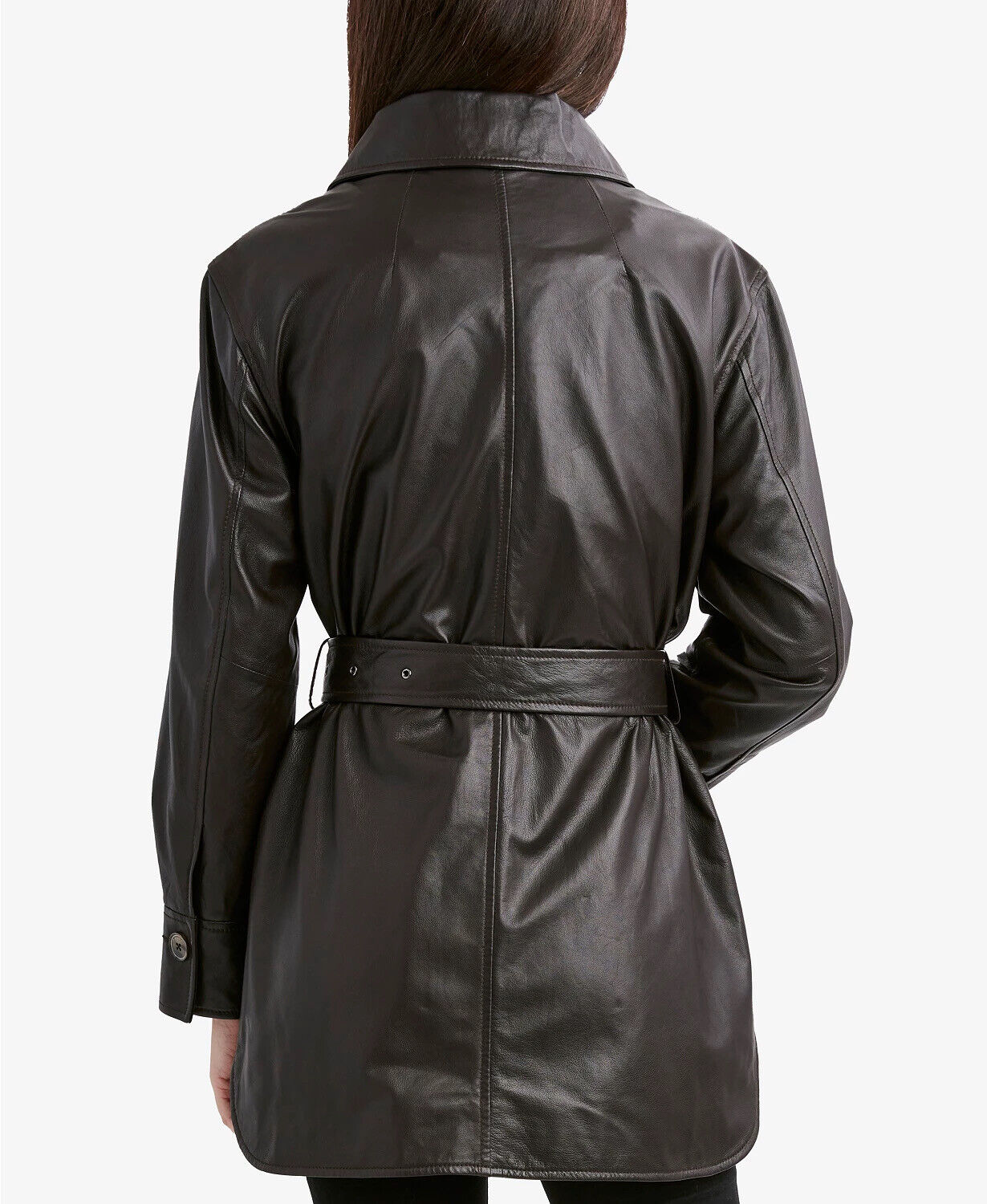 Tahari Women's Liv Leather Shirt Jacket Belted XL Chocolate Brown