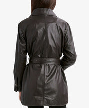 Tahari Women's Liv Leather Shirt Jacket Belted XL Chocolate Brown