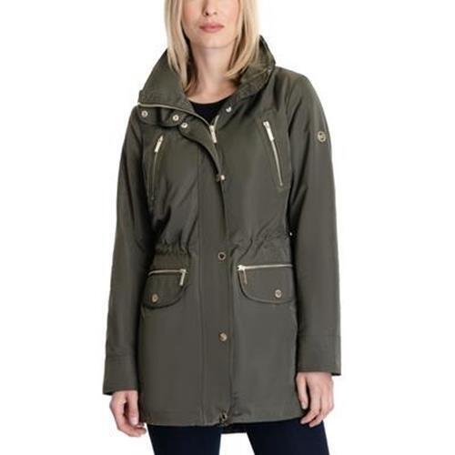 MICHAEL KORS Womens Waterproof Anorak Jacket Large Olive Green Coat NO HOOD