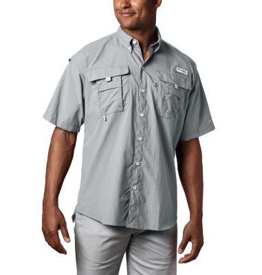 Columbia Men Regular fit Short Sleeve Button-Up Shirt 2XL Grey Solid
