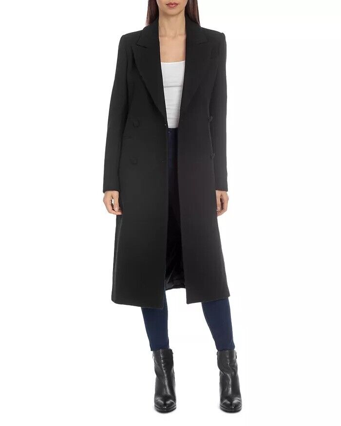Avec Les Filles Womens Structured Peaked Lapel Coat XS Black Wool Long