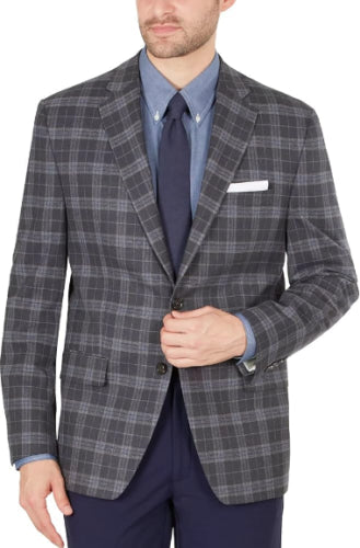 Lauren Ralph Lauren Mens Classic-Fit Windowpane Sport Coat 36R Grey Plaid